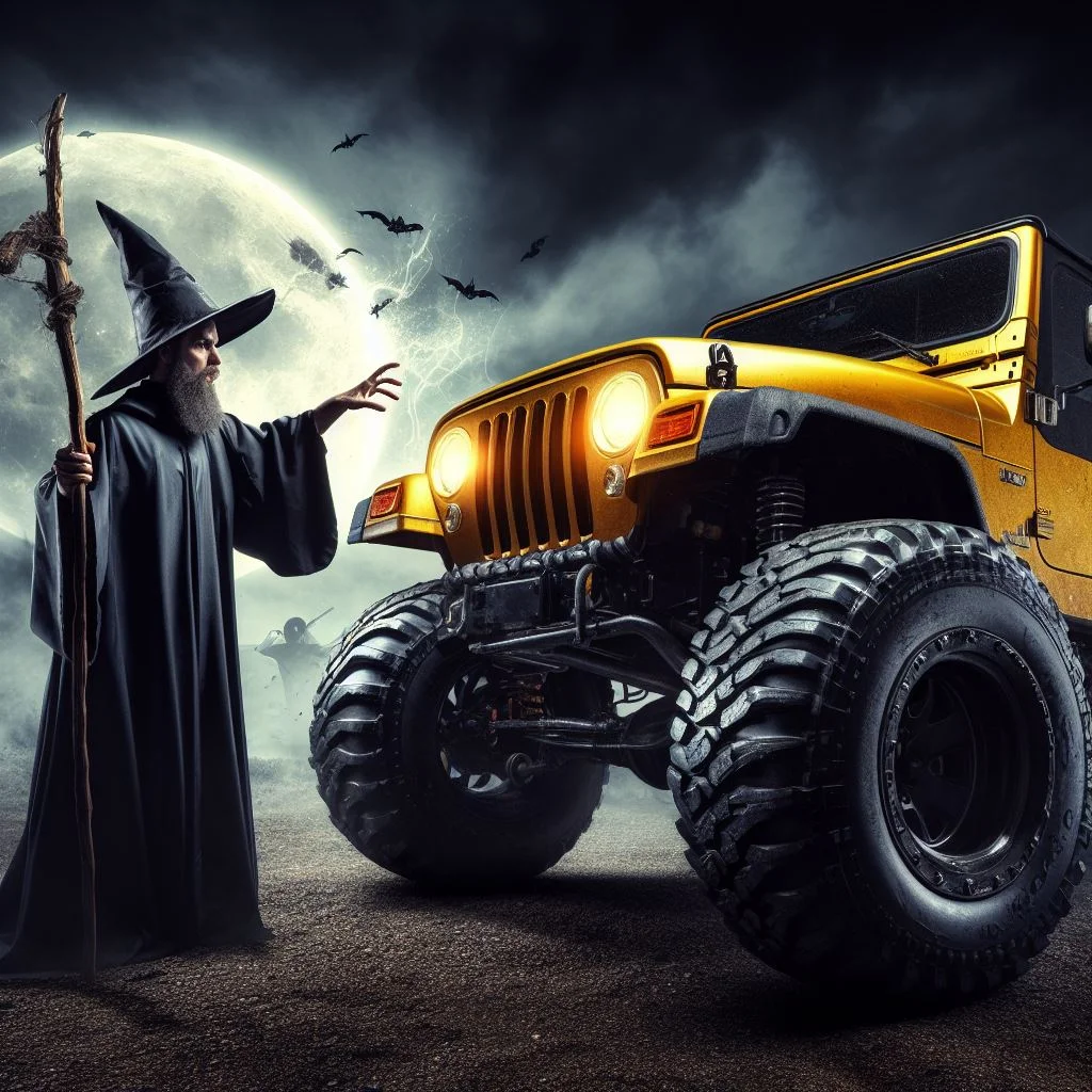 Blaine Casting a Spell on a Yellow Jeep.webp