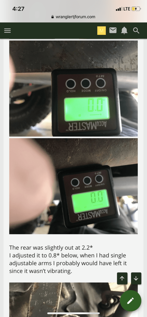 Measuring rear driveshaft angle (vibrations after lift install) Jeep