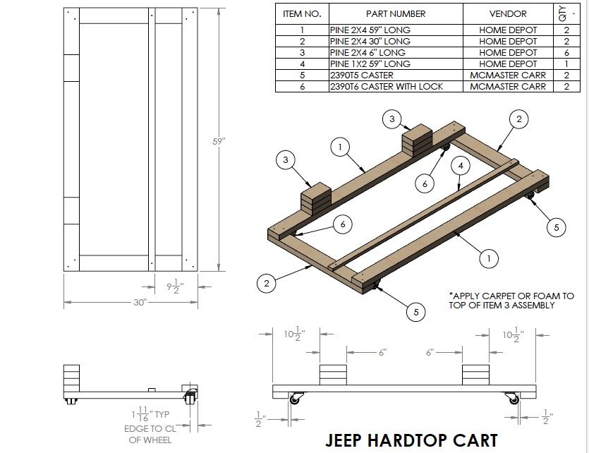 Anyone have dimensions on TJ hardtop cart? | Jeep Wrangler TJ Forum
