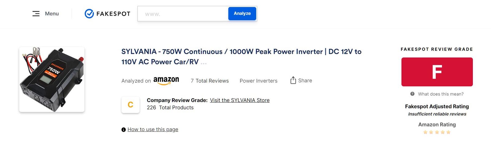 SYLVANIA Power Inverter 750W