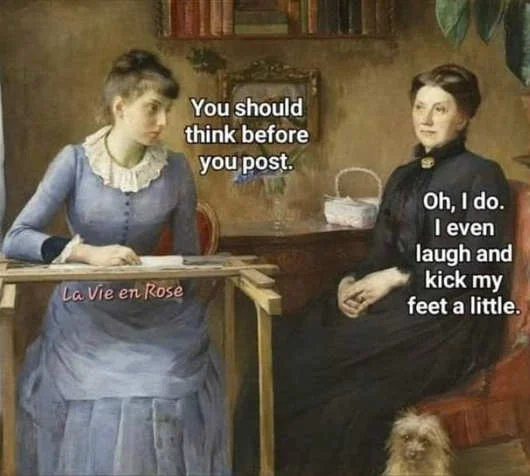 think before post laugh kick