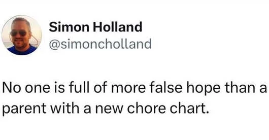 x noone false hope parent chore chart