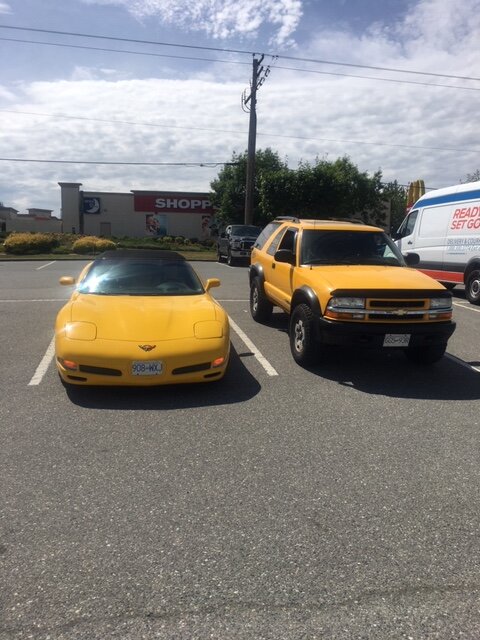 Yellow Corvettet and Blazer ZR2.JPG